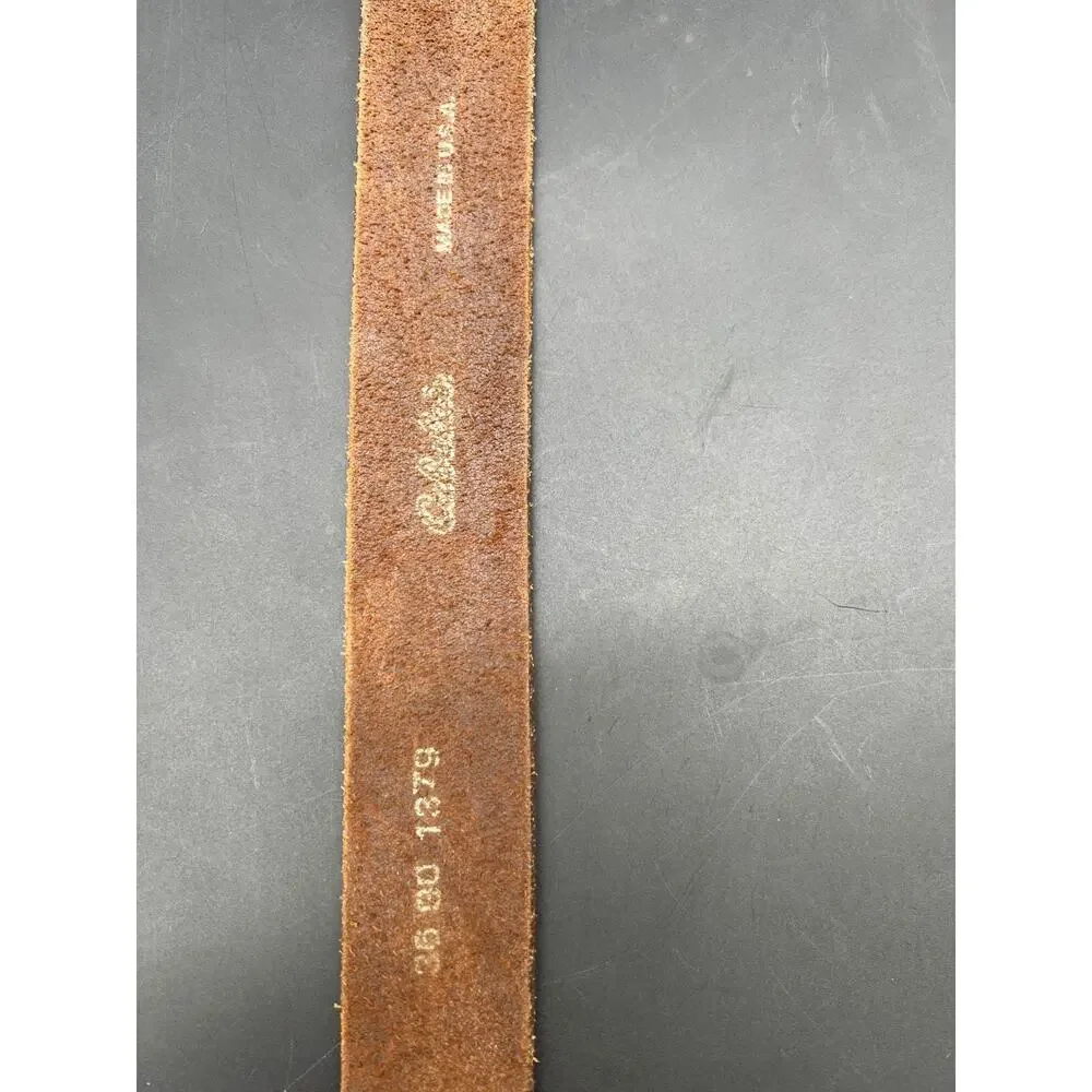 Cabela’s Genuine Leather Belt Brown 38 M 13/16 Silver Tone Buckle USA Made